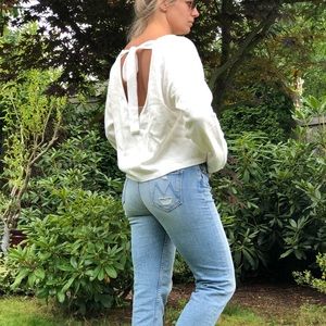 Line Dot wide neck sweater with ribbon tie on back